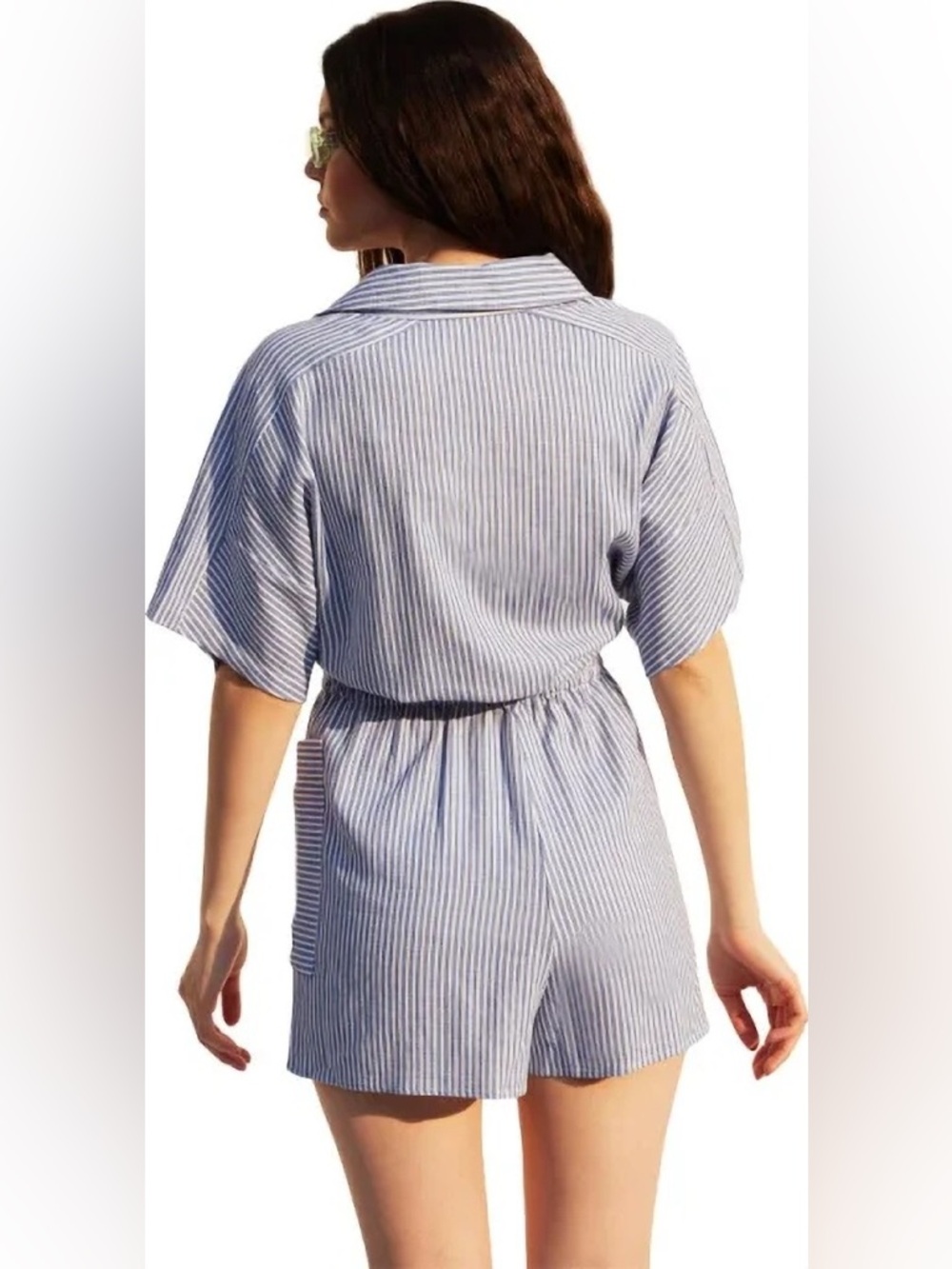 MICAS Blue & White Striped Short Romper - Size M - Boho Beach Style - Picture 2 of 14